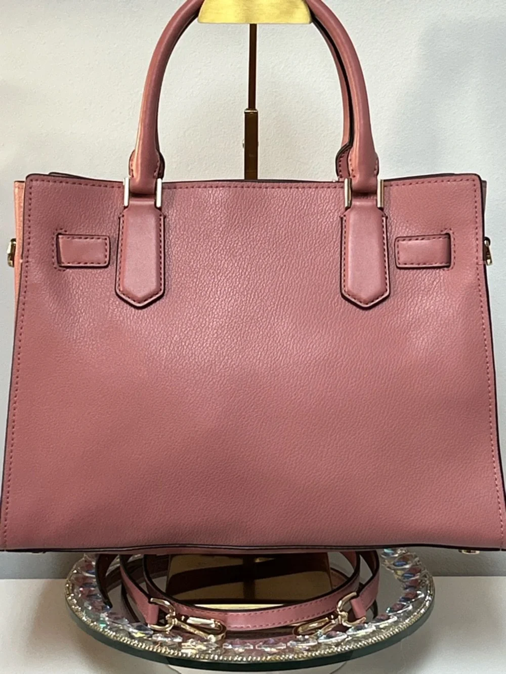Michael Kors Rose Pink Leather Satchel with Gold-Tone Charm Approx. 12 x 10 x 6 - Picture 3 of 15